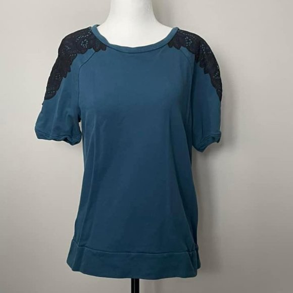 Blue Top with Black Lace Details - Size M - Loft - Picture 1 of 1